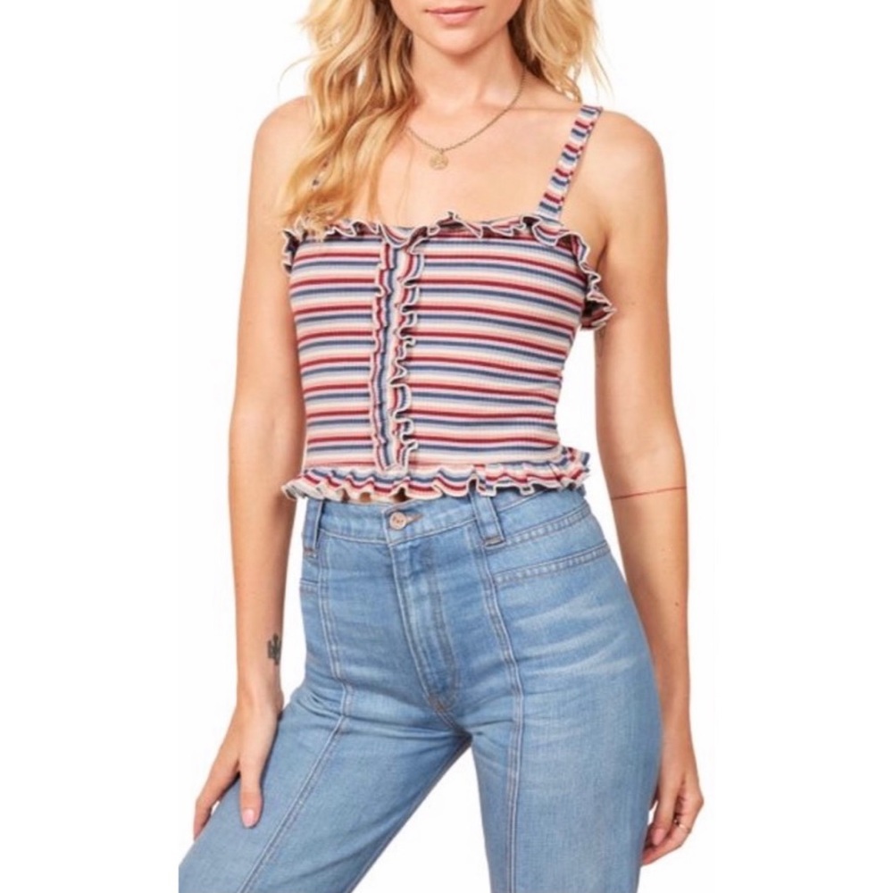 NWT Reformation striped Trixie ruffle crop top XL